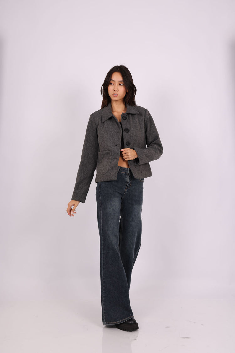 CROPPED WOOL BUTTON-UP JACKET