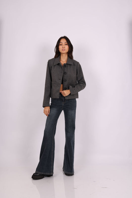 CROPPED WOOL BUTTON-UP JACKET