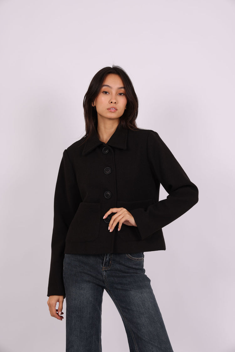 CROPPED WOOL BUTTON-UP JACKET