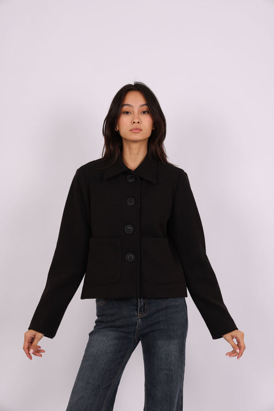 CROPPED WOOL BUTTON-UP JACKET