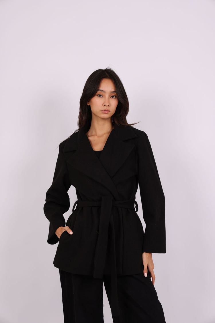 BELTED WOOL-BLEND JACKET
