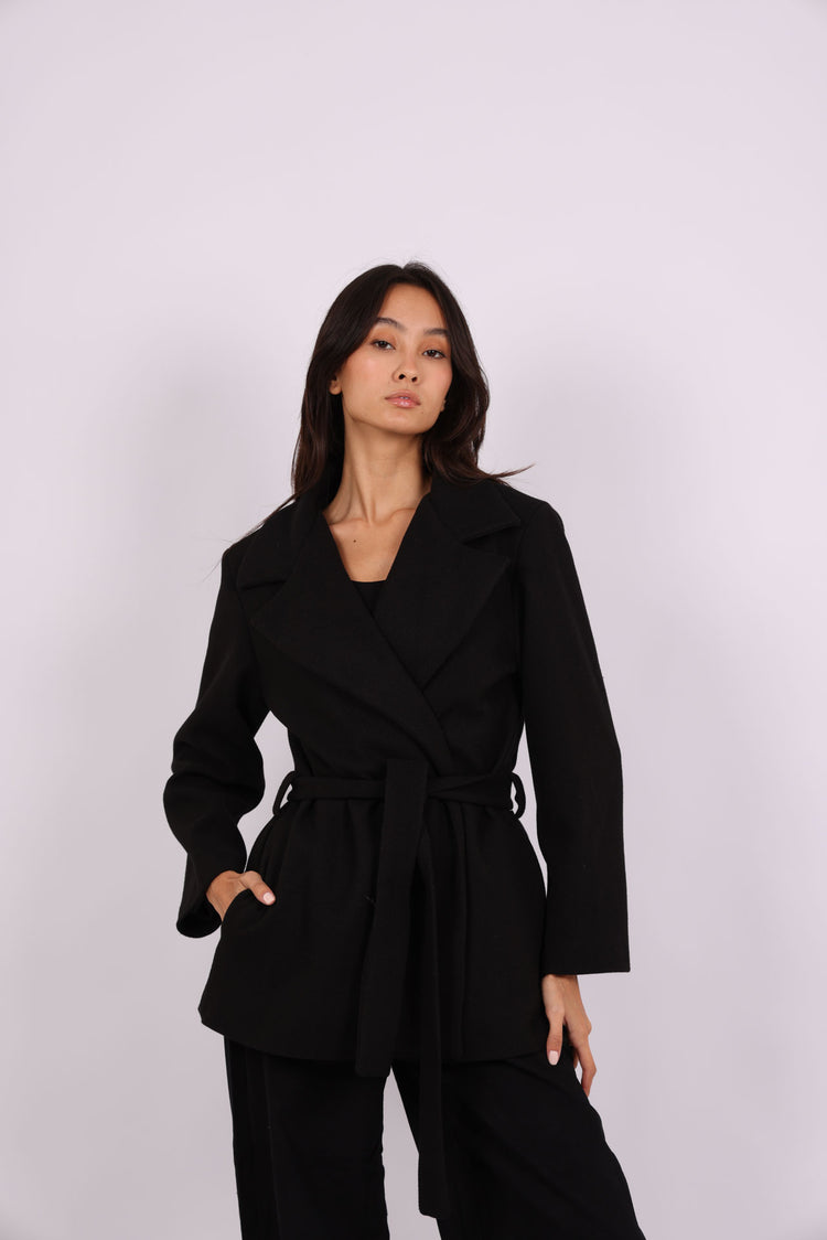 BELTED WOOL-BLEND JACKET