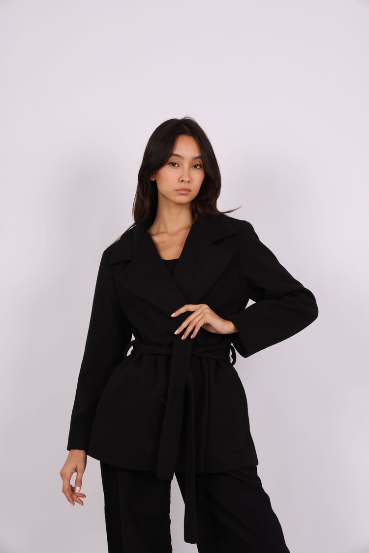 BELTED WOOL-BLEND JACKET