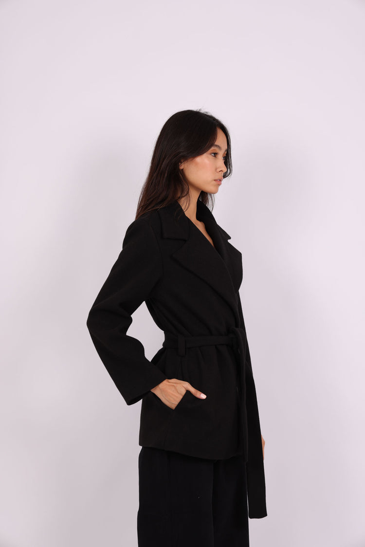 BELTED WOOL-BLEND JACKET