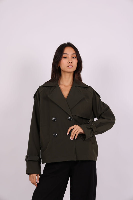 CROPPED DOUBLE-BREASTED TRENCH JACKET