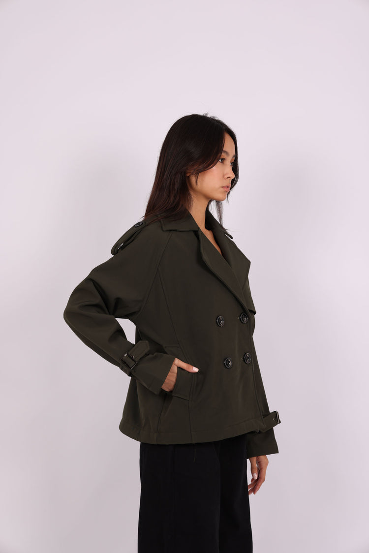CROPPED DOUBLE-BREASTED TRENCH JACKET