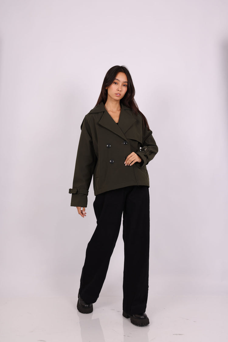 CROPPED DOUBLE-BREASTED TRENCH JACKET