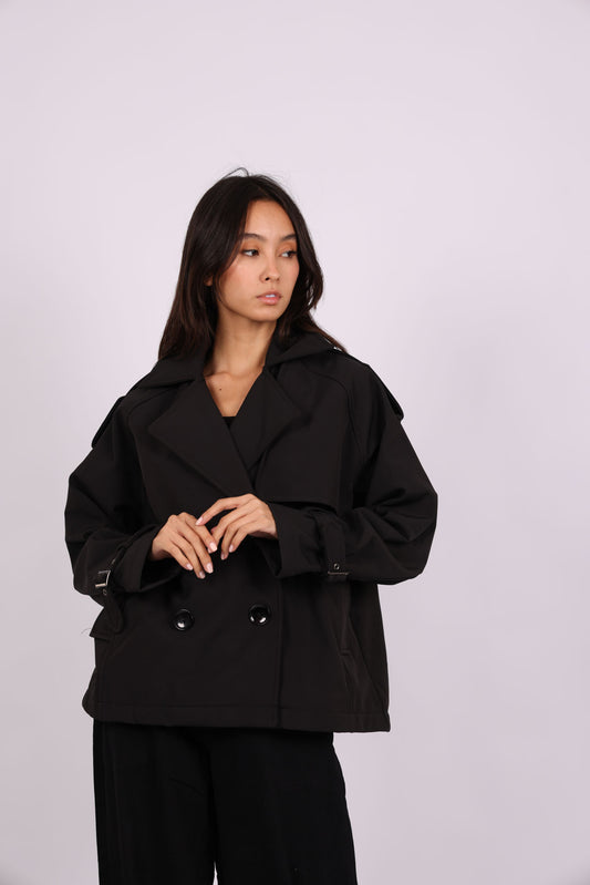CROPPED DOUBLE-BREASTED TRENCH JACKET