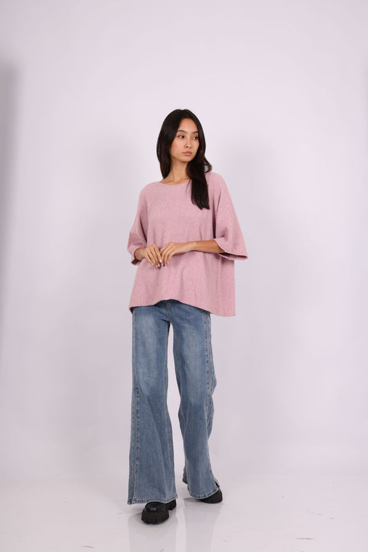 OVERSIZED ROUND-NECK KNIT TOP