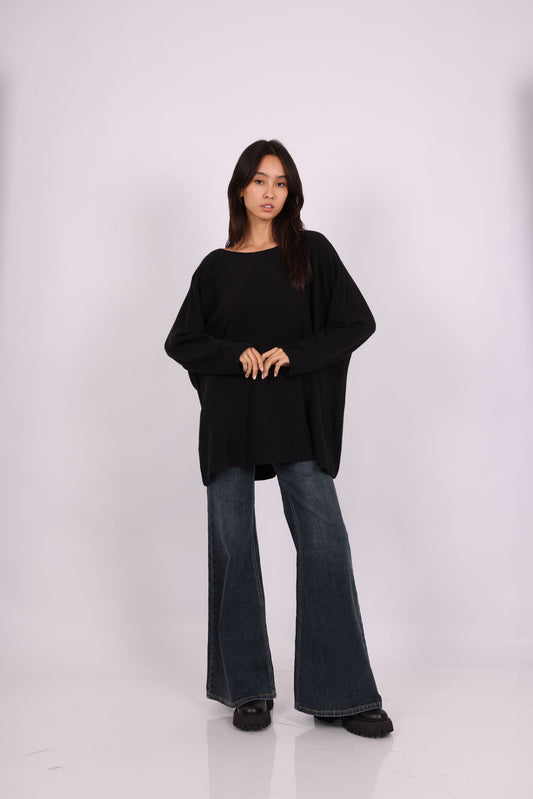 OVERSIZED ROUND-NECK KNIT SWEATER