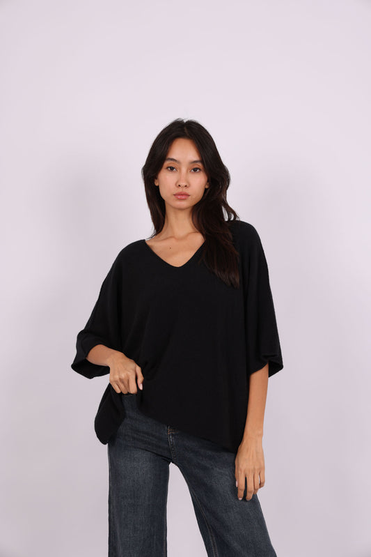 OVERSIZED SHORT-SLEEVE V-NECK KNIT