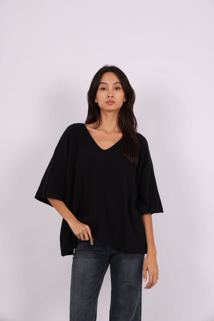 OVERSIZED SHORT-SLEEVE V-NECK KNIT