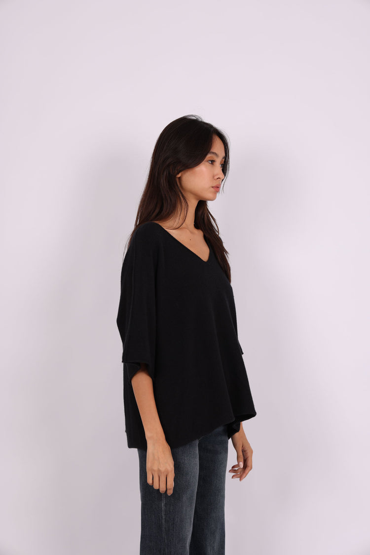 OVERSIZED SHORT-SLEEVE V-NECK KNIT