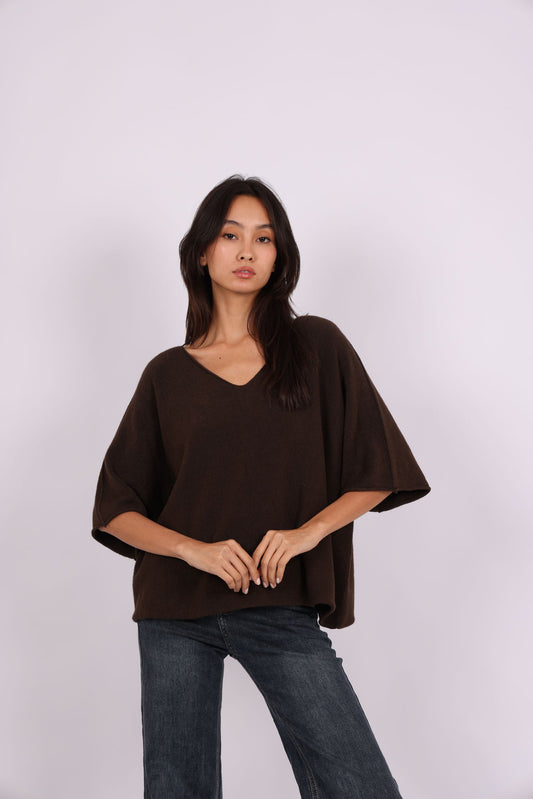 OVERSIZED SHORT-SLEEVE V-NECK KNIT