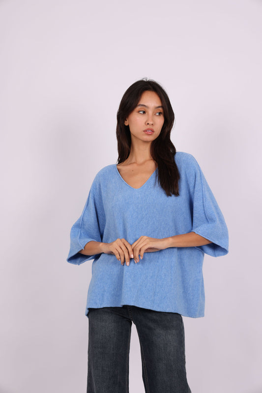 OVERSIZED SHORT-SLEEVE V-NECK KNIT