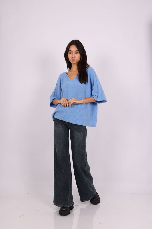 OVERSIZED SHORT-SLEEVE V-NECK KNIT