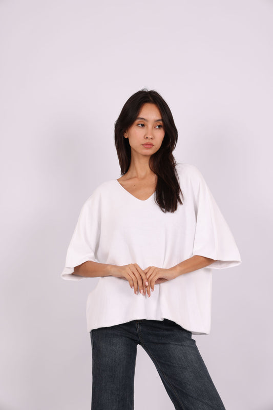 OVERSIZED SHORT-SLEEVE V-NECK KNIT