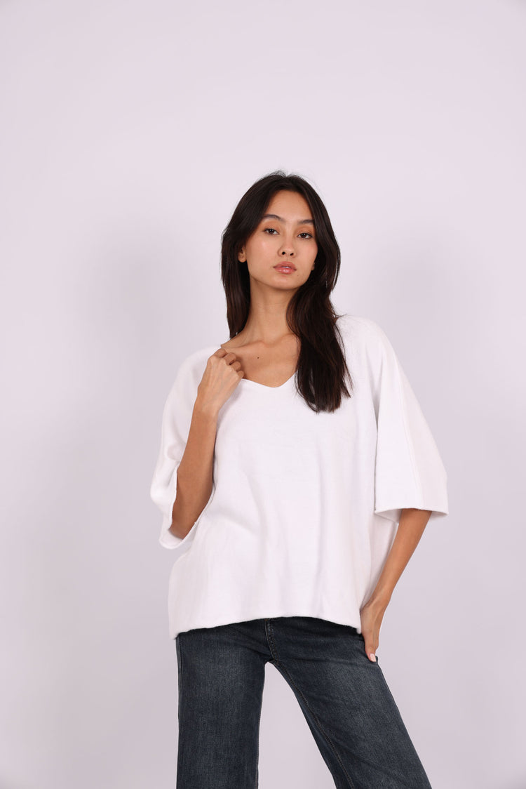 OVERSIZED SHORT-SLEEVE V-NECK KNIT