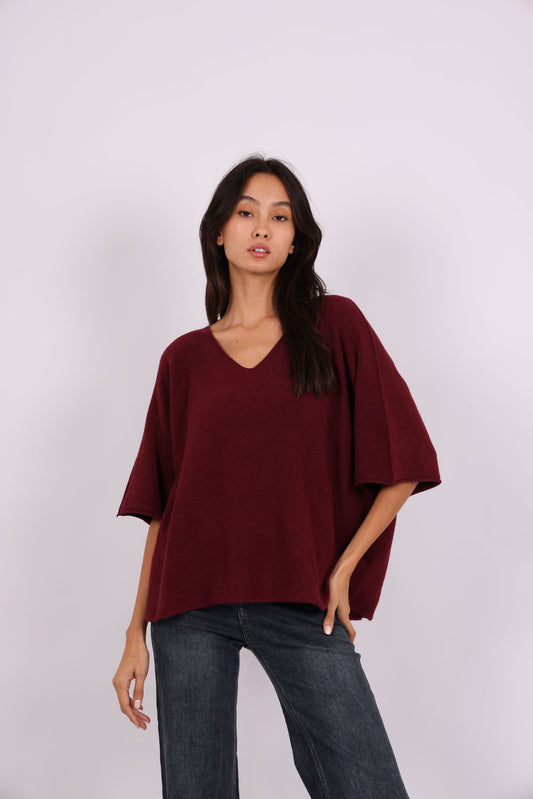 OVERSIZED SHORT-SLEEVE V-NECK KNIT