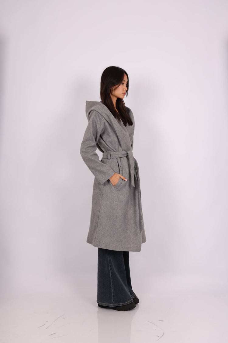 HOODED BELTED LONG COAT