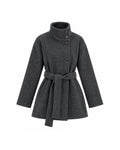 HIGH-NECK BUTTON-FRONT BELTED SHORT COAT