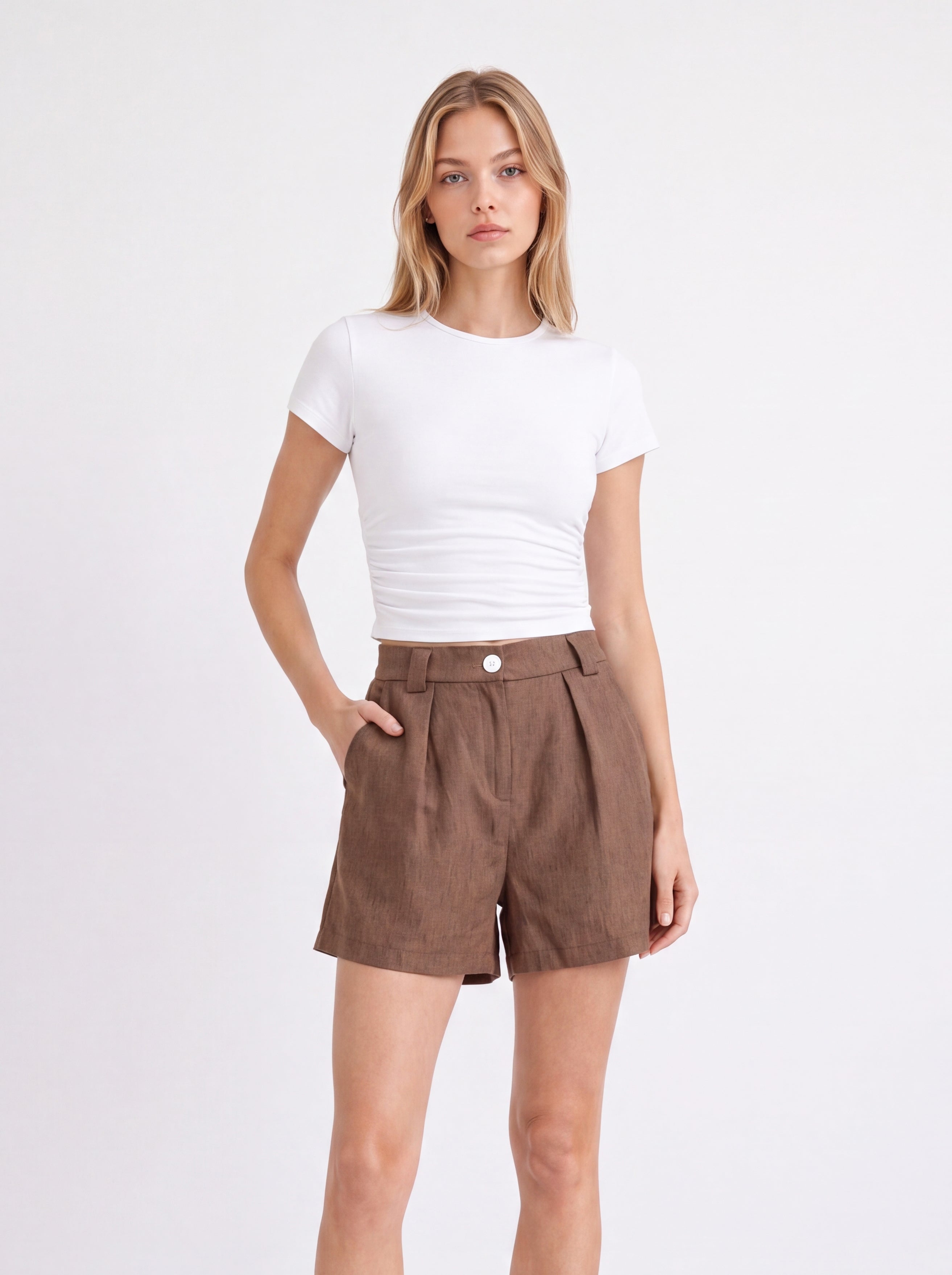 LINEN PLEATED SHORTS