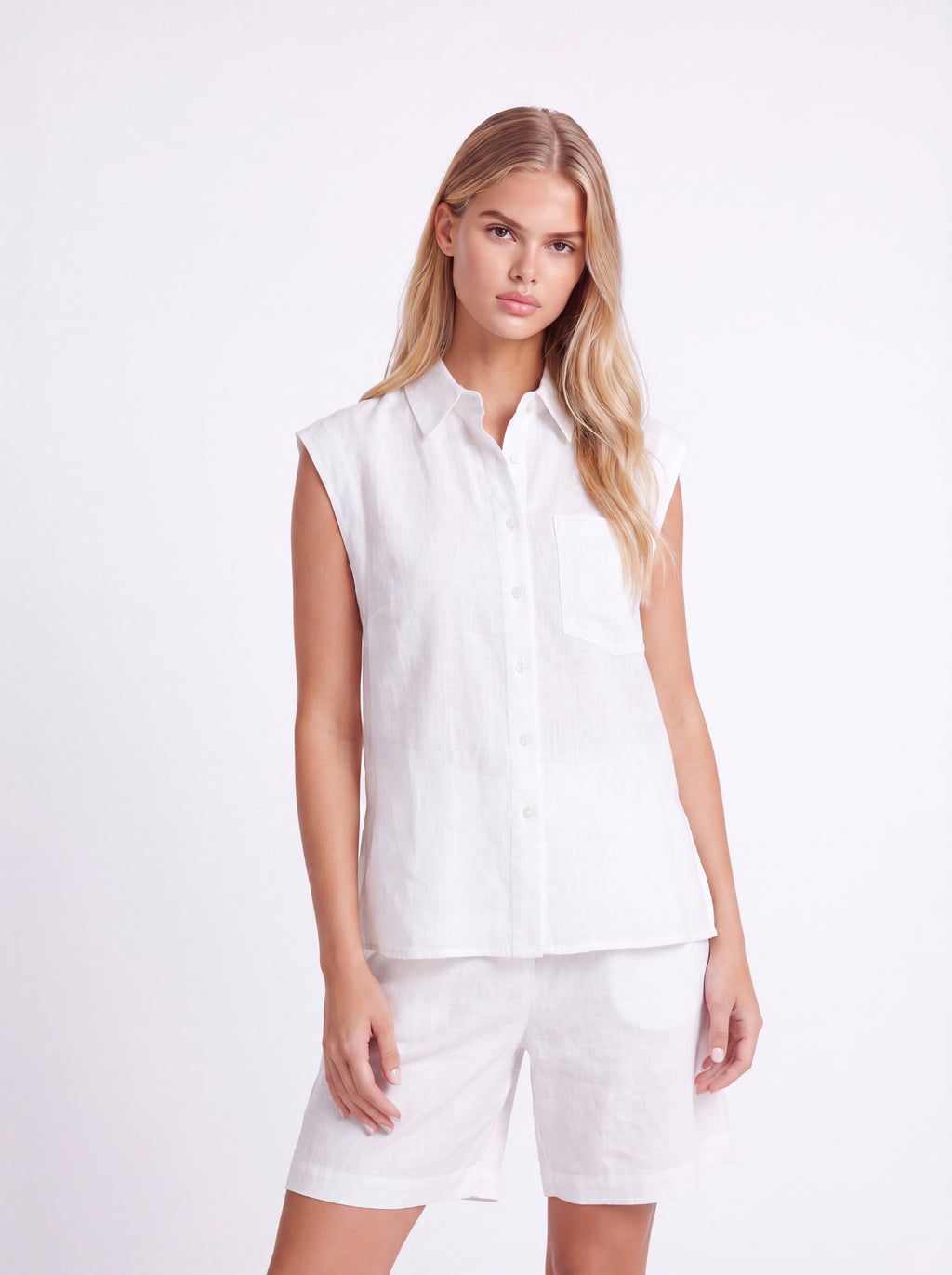 SLEEVELESS LINEN SHIRT