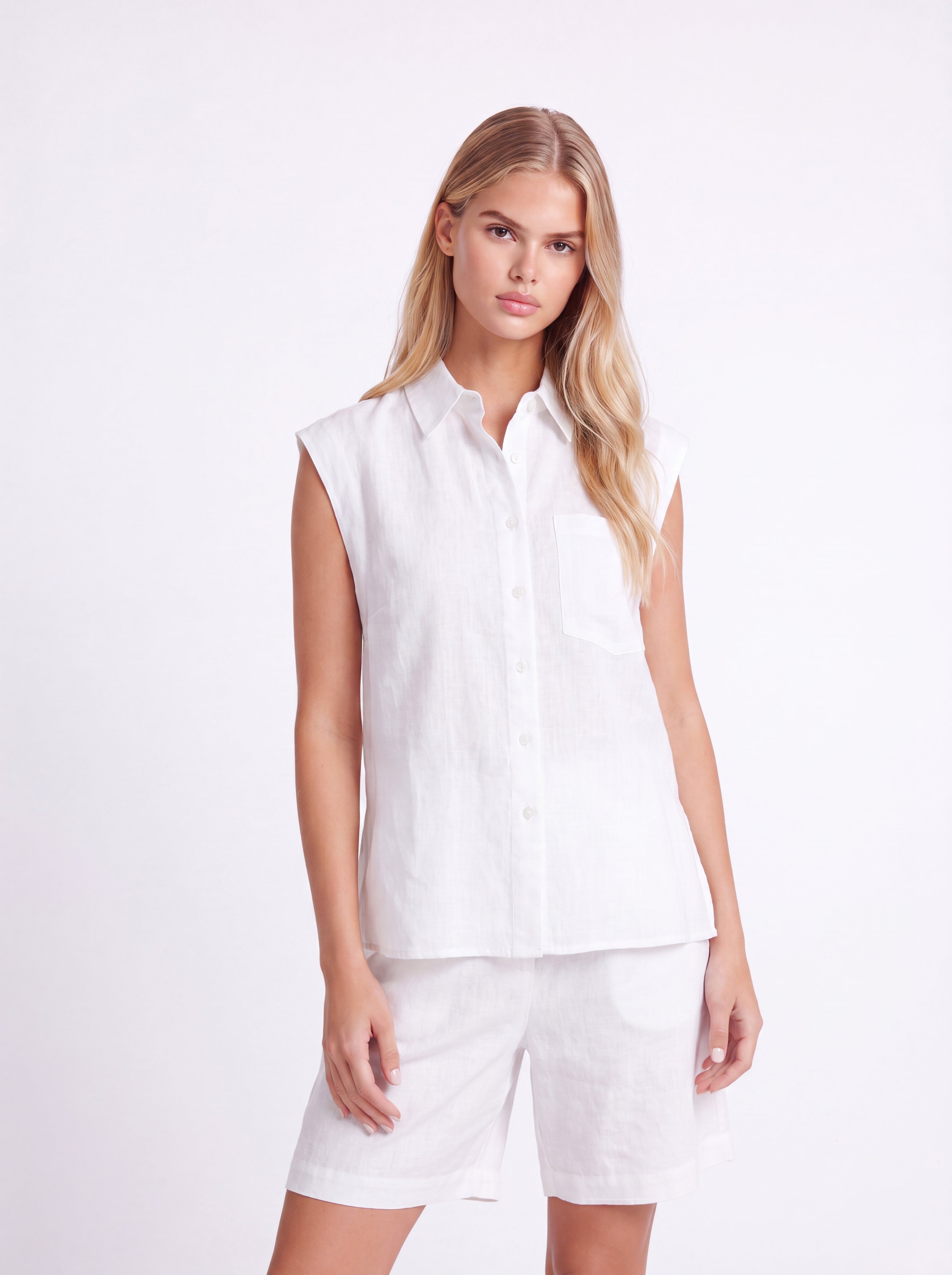 SLEEVELESS LINEN SHIRT