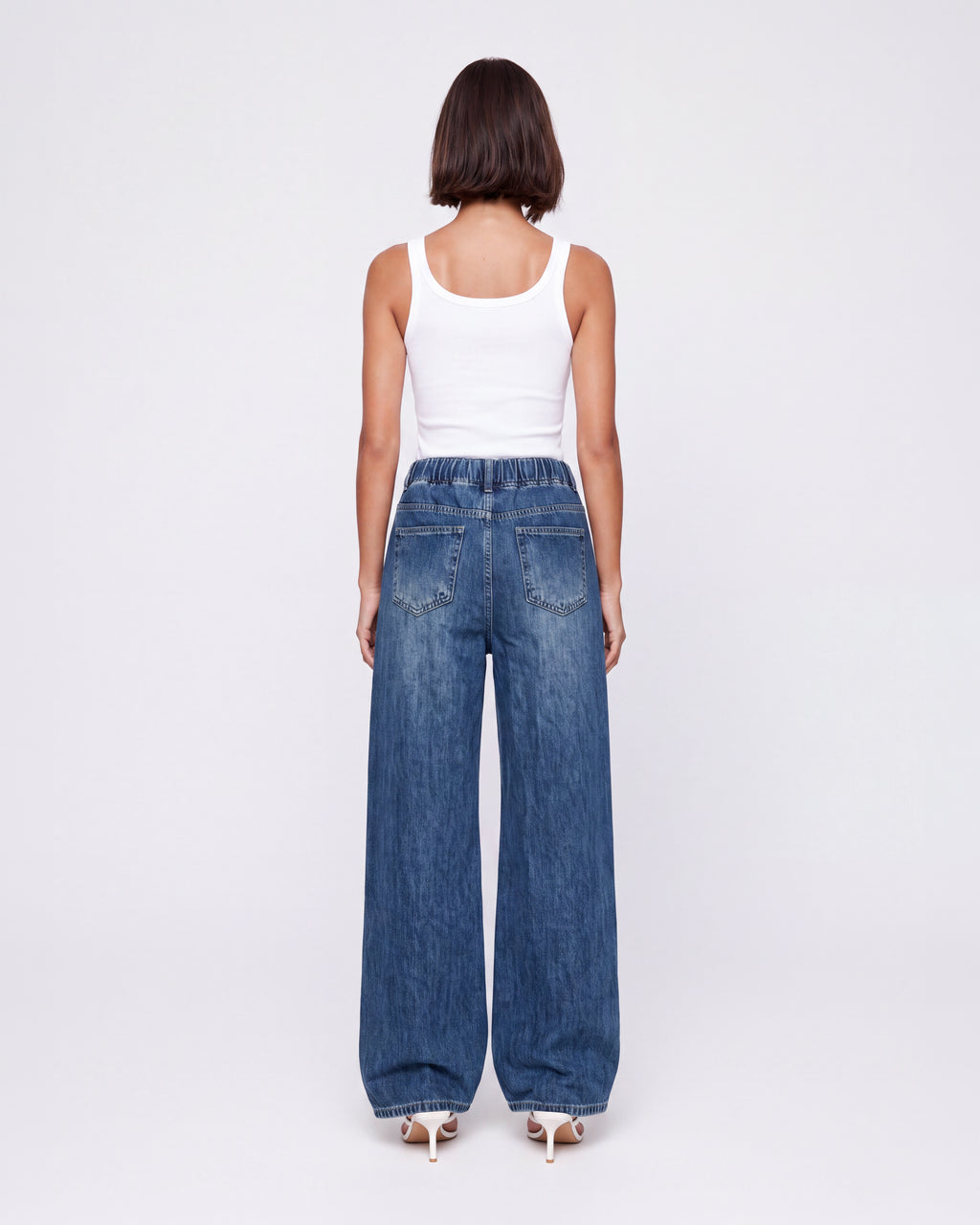 ELASTIC WAIST WIDE LEG JEANS