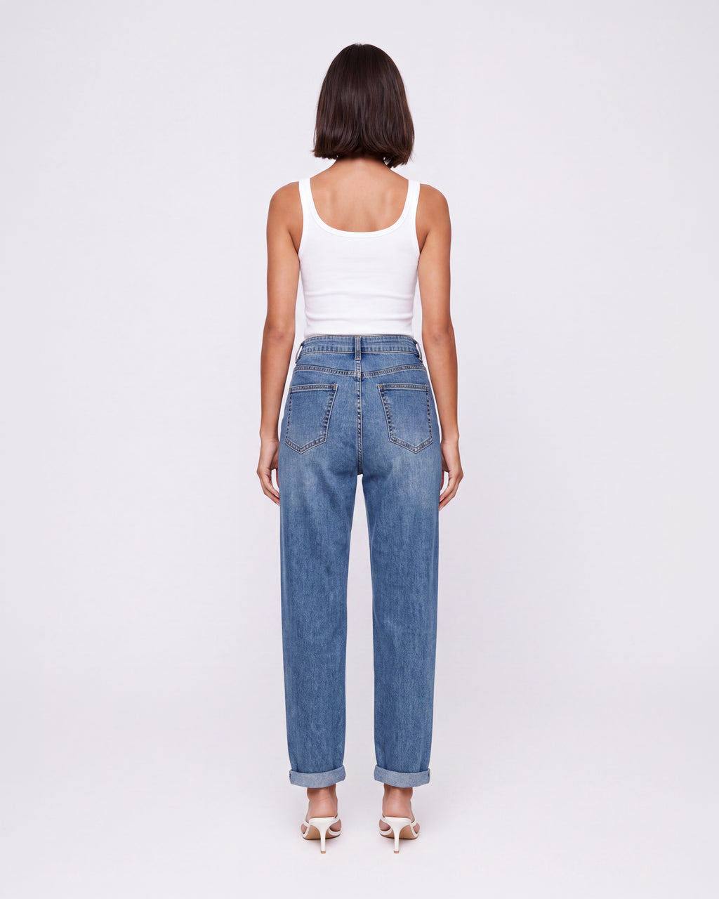 HIGH RISE TURN-UP TAPERED LEG JEANS