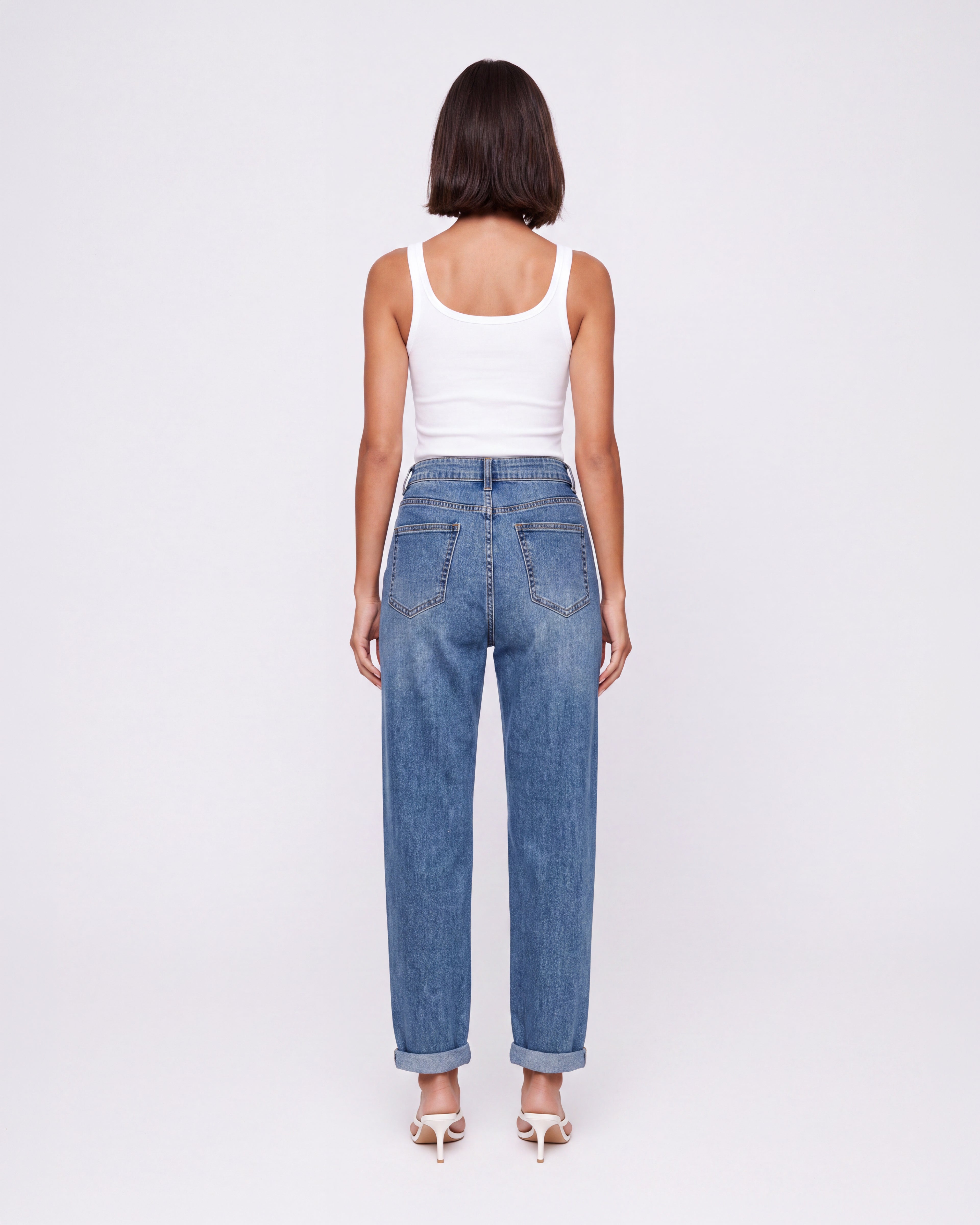 HIGH RISE TURN-UP TAPERED LEG JEANS