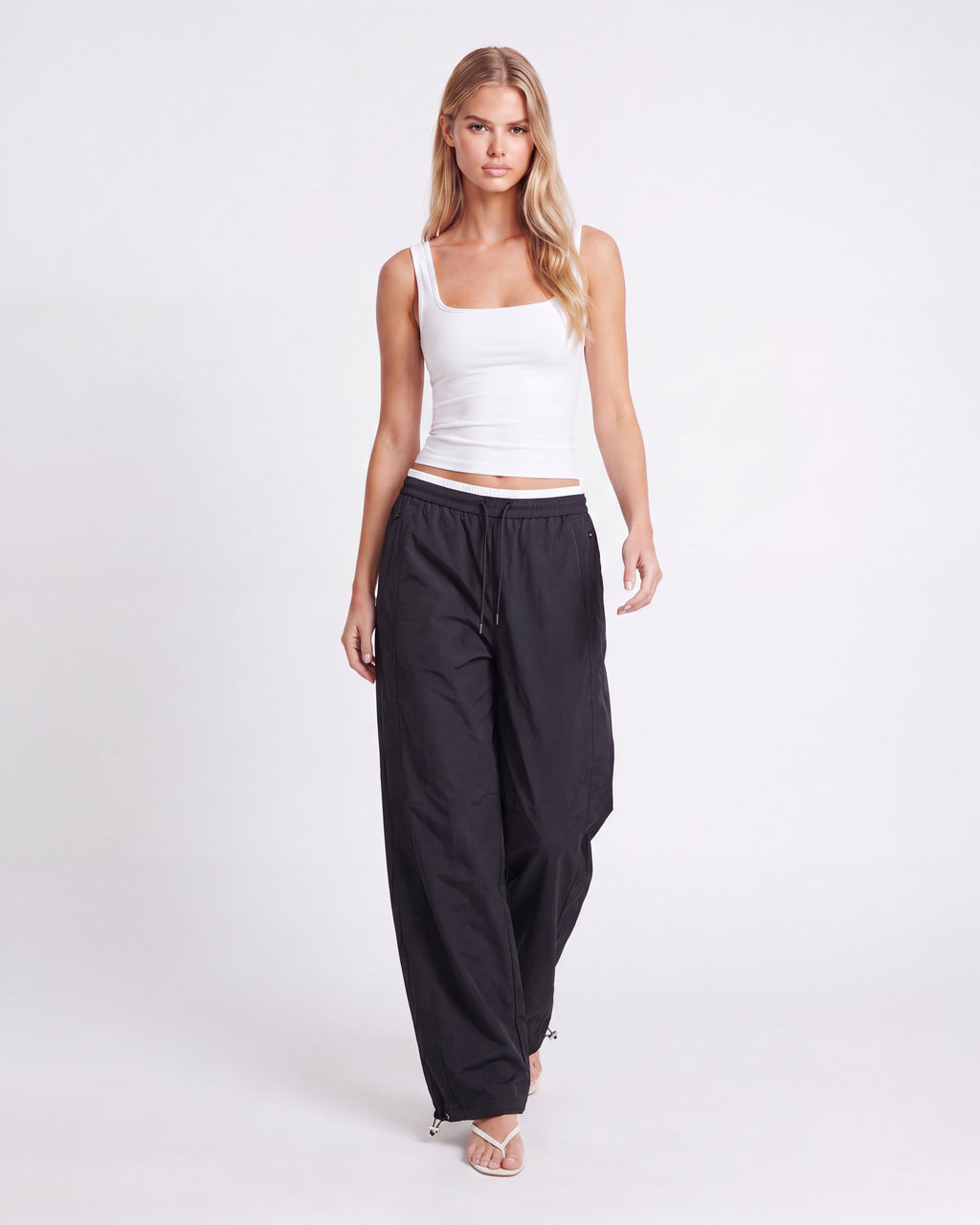SNAP BUTTON WIDE LEG PANTS