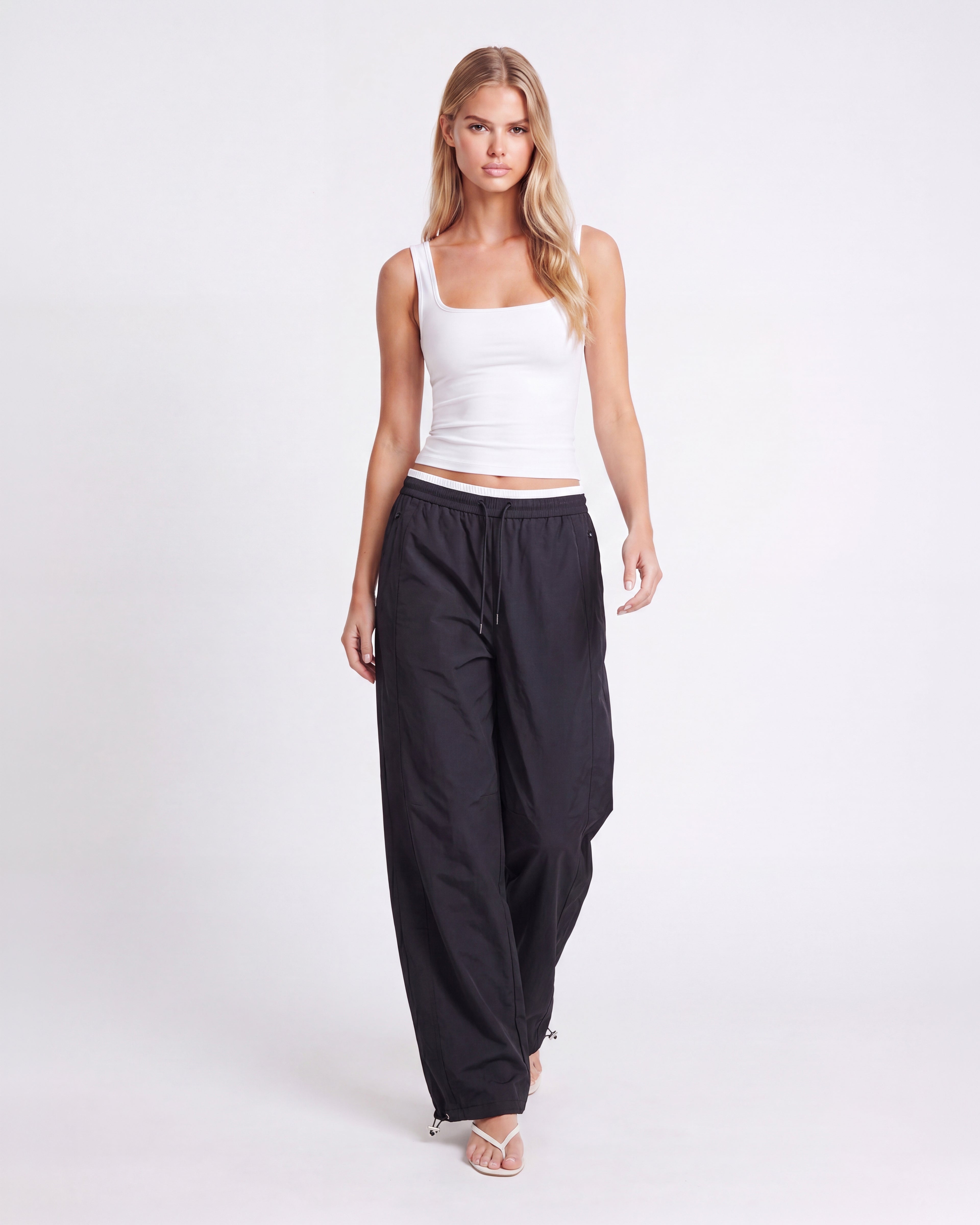 SNAP BUTTON WIDE LEG PANTS