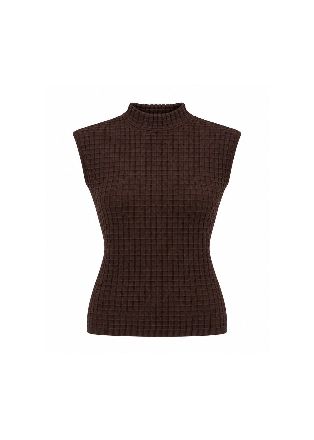 MOCK-NECK TEXTURED SLEEVELESS KNIT TOP