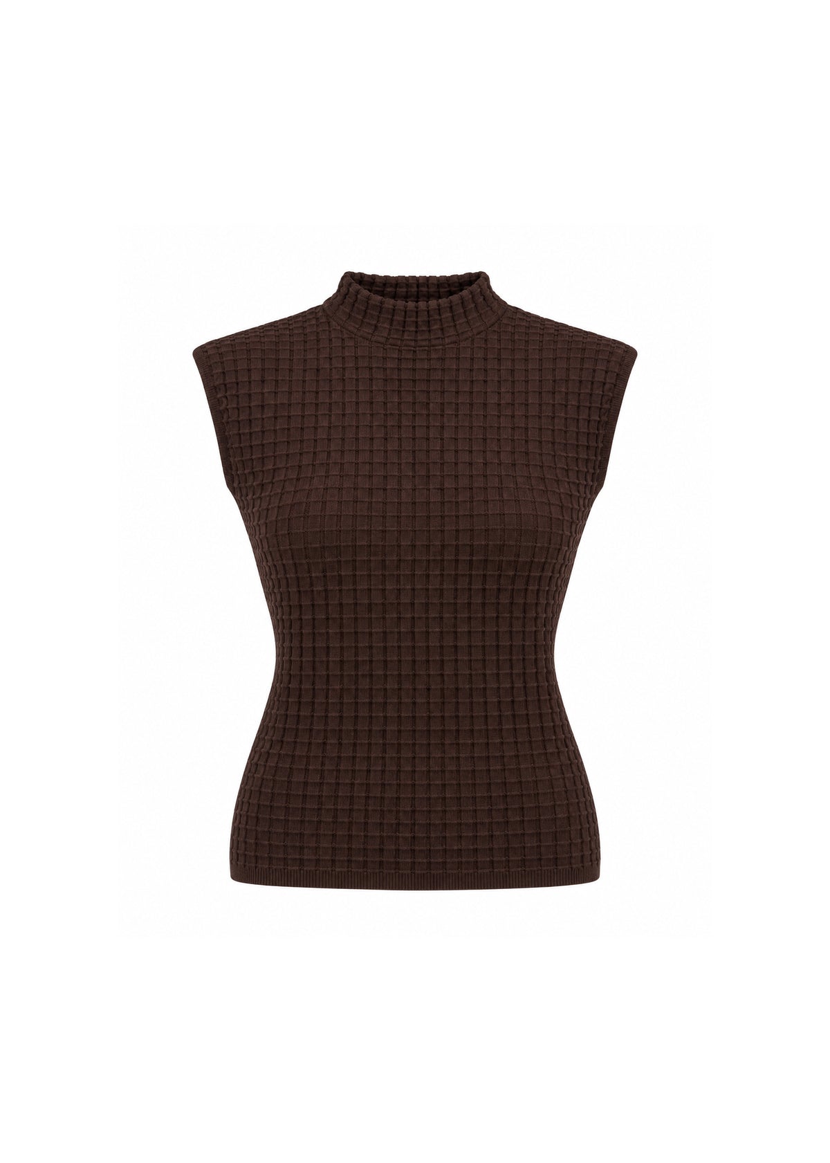 MOCK-NECK TEXTURED SLEEVELESS KNIT TOP
