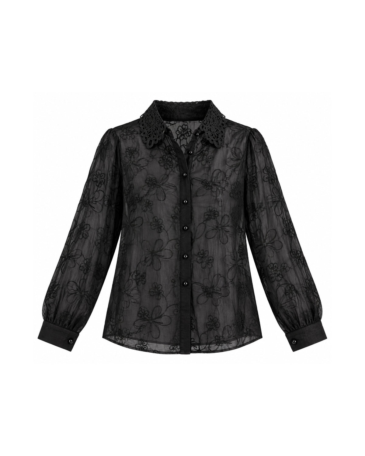 FLORAL EMBROIDERED LACE-COLLAR BLOUSE