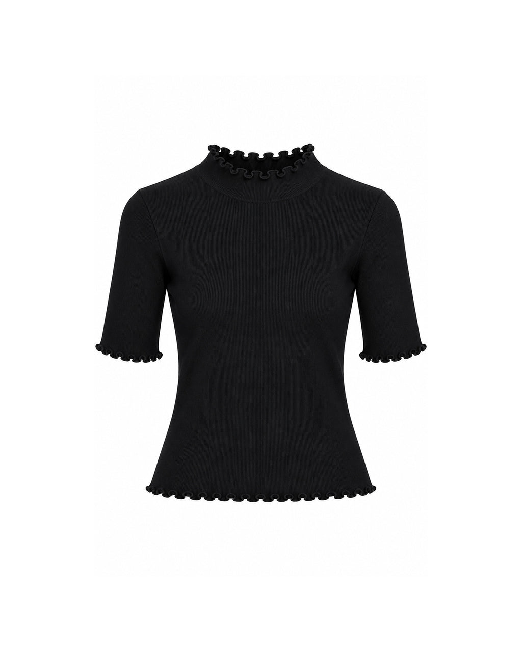 RIBBED MOCK NECK TOP WITH LETTUCE TRIM
