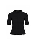 RIBBED MOCK NECK TOP WITH LETTUCE TRIM