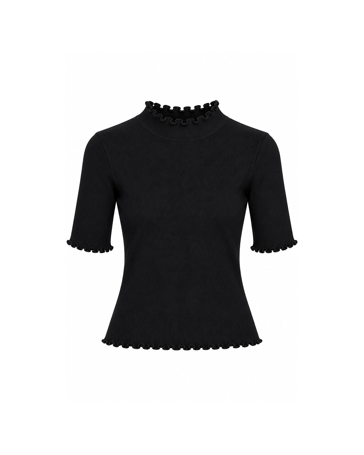 RIBBED MOCK NECK TOP WITH LETTUCE TRIM