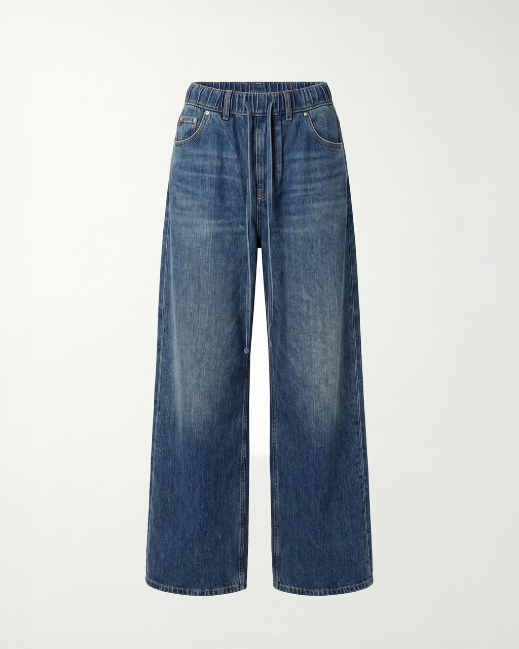 ELASTIC WAIST WIDE LEG JEANS