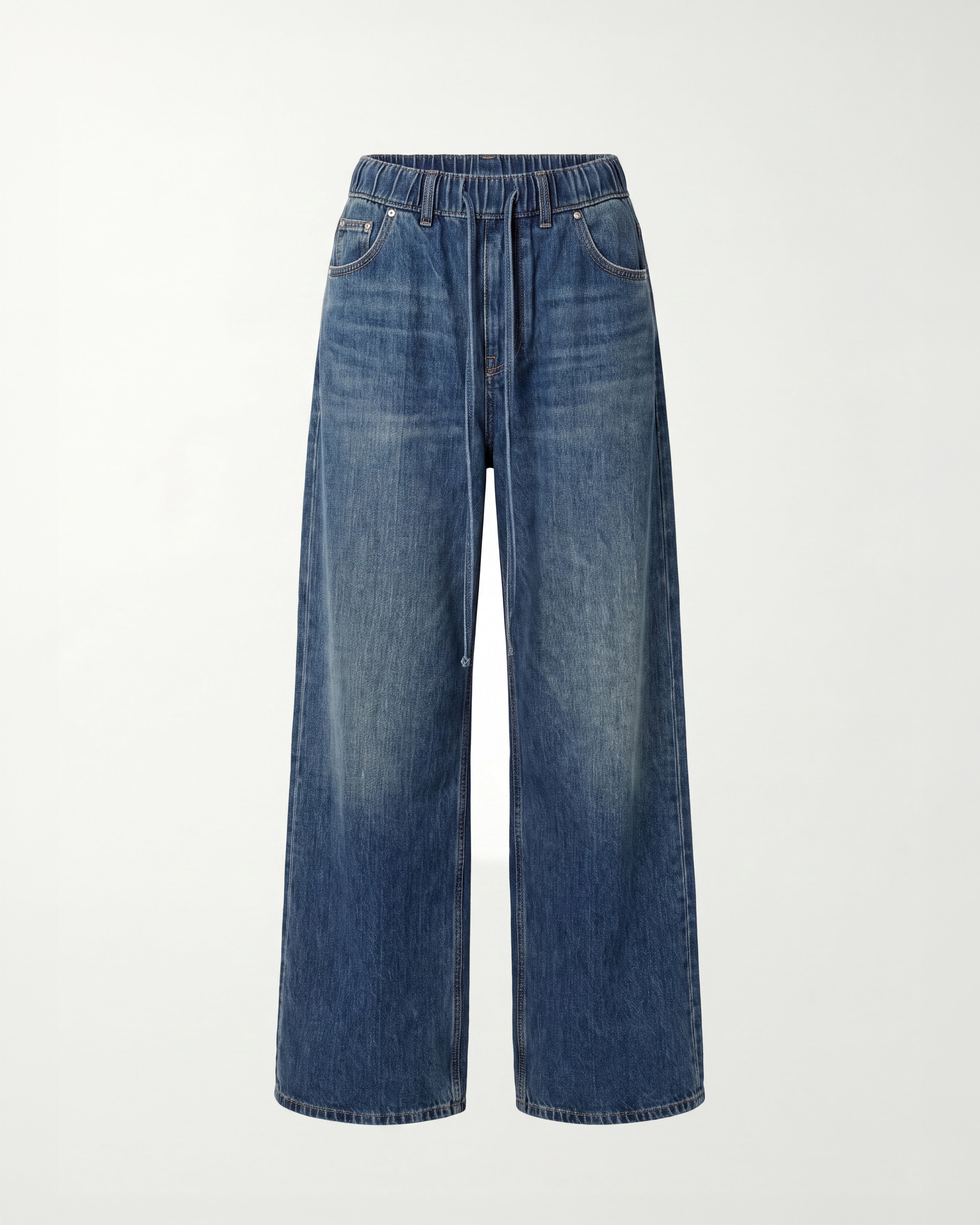 ELASTIC WAIST WIDE LEG JEANS