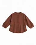 MANDARIN COLLAR BUTTON-FRONT LONG SLEEVE PEPLUM BLOUSE