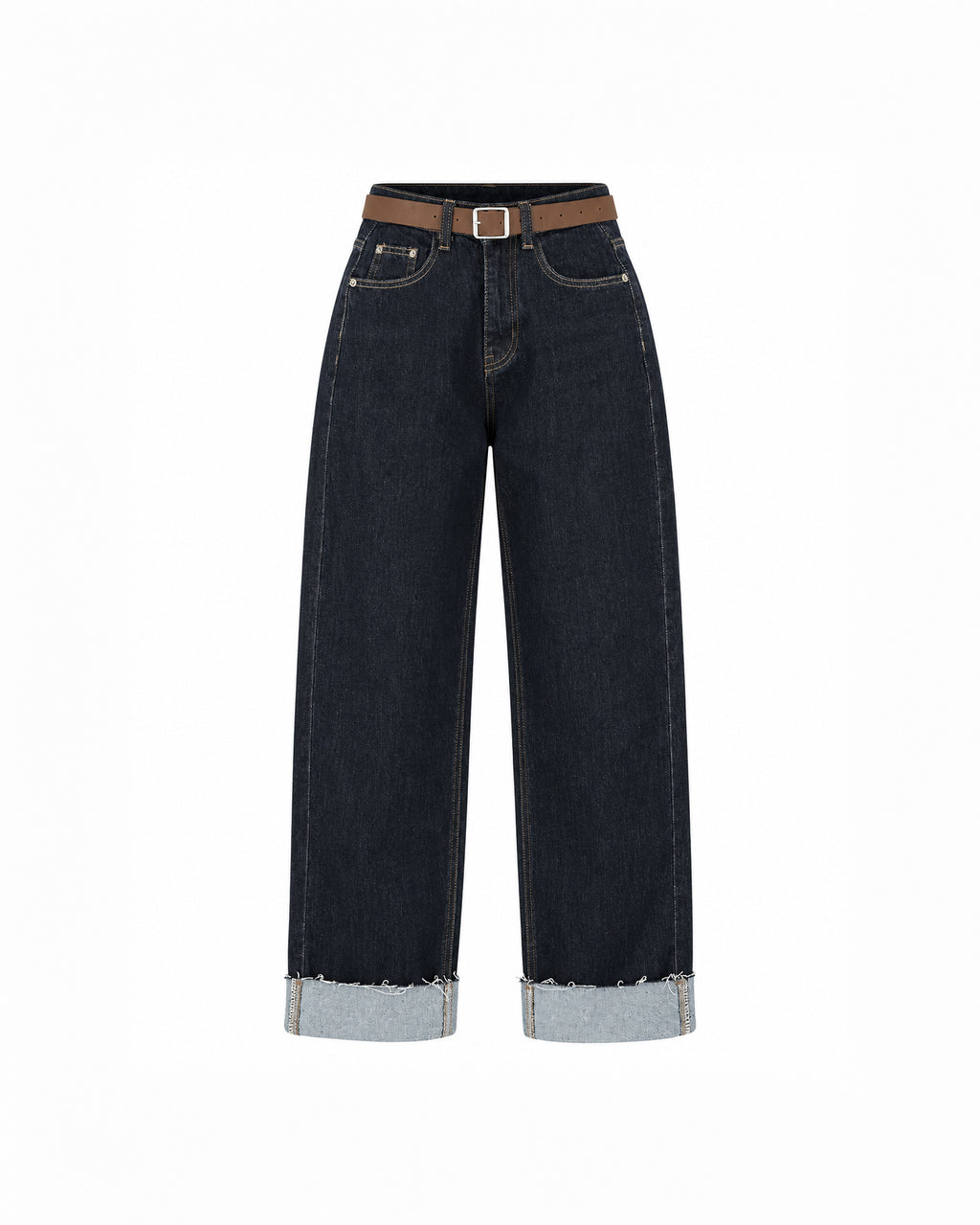 RELAXED-FIT CUFFED DENIM JEANS WITH BELT
