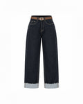 RELAXED-FIT CUFFED DENIM JEANS WITH BELT