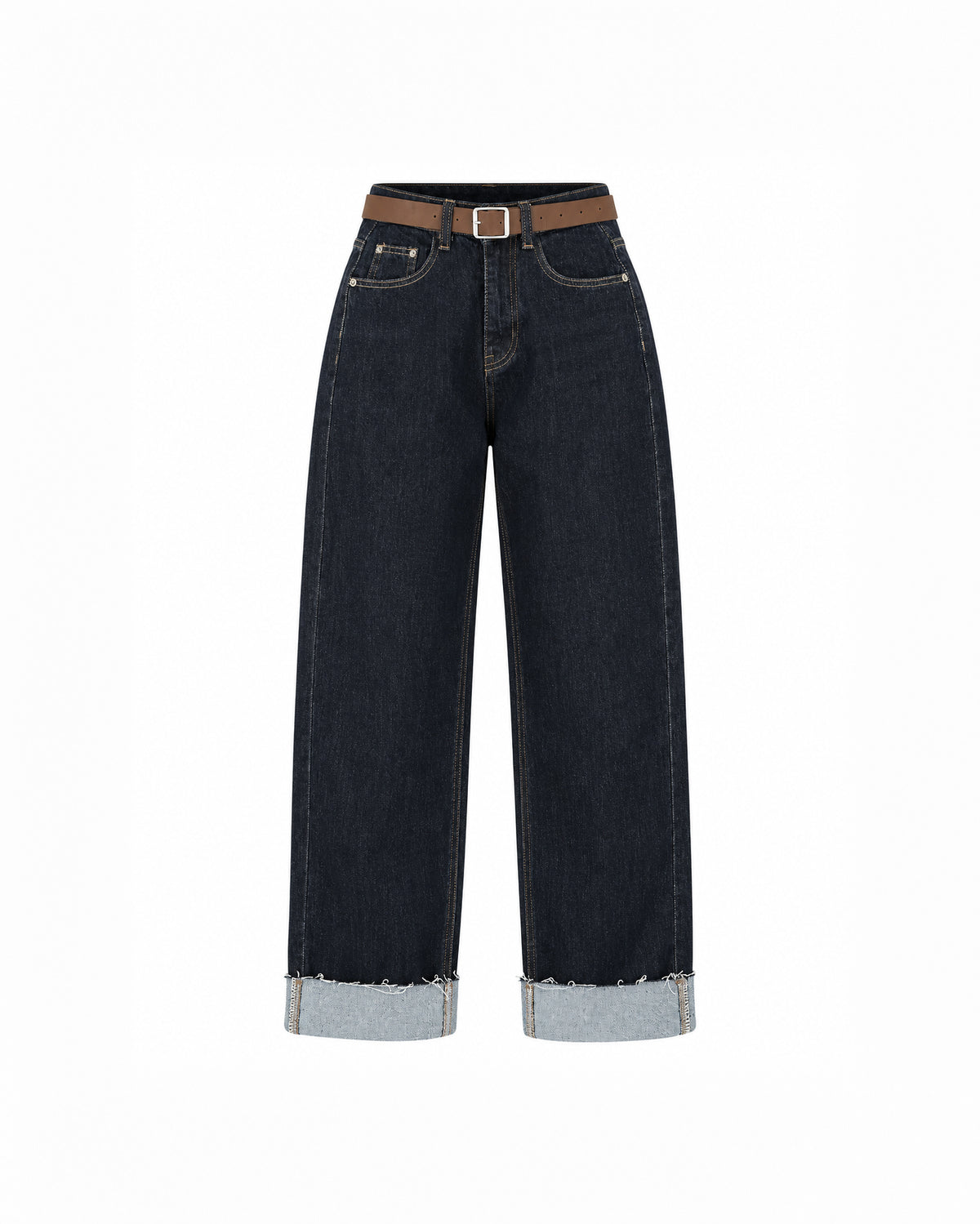 RELAXED-FIT CUFFED DENIM JEANS WITH BELT