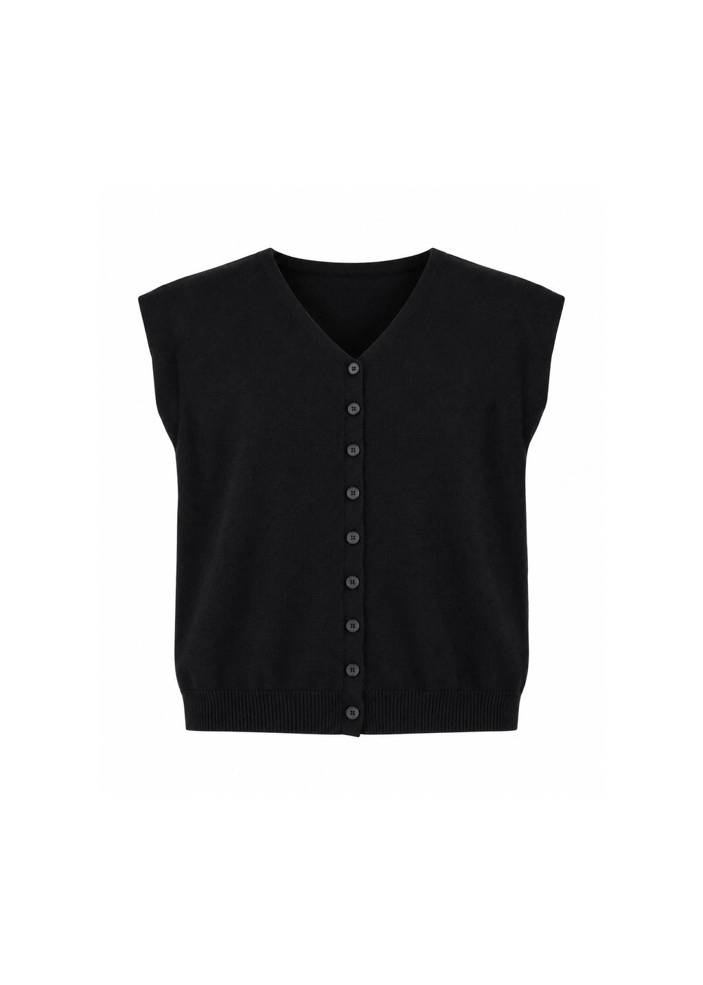V-NECK BUTTON-FRONT SLEEVELESS KNIT VEST
