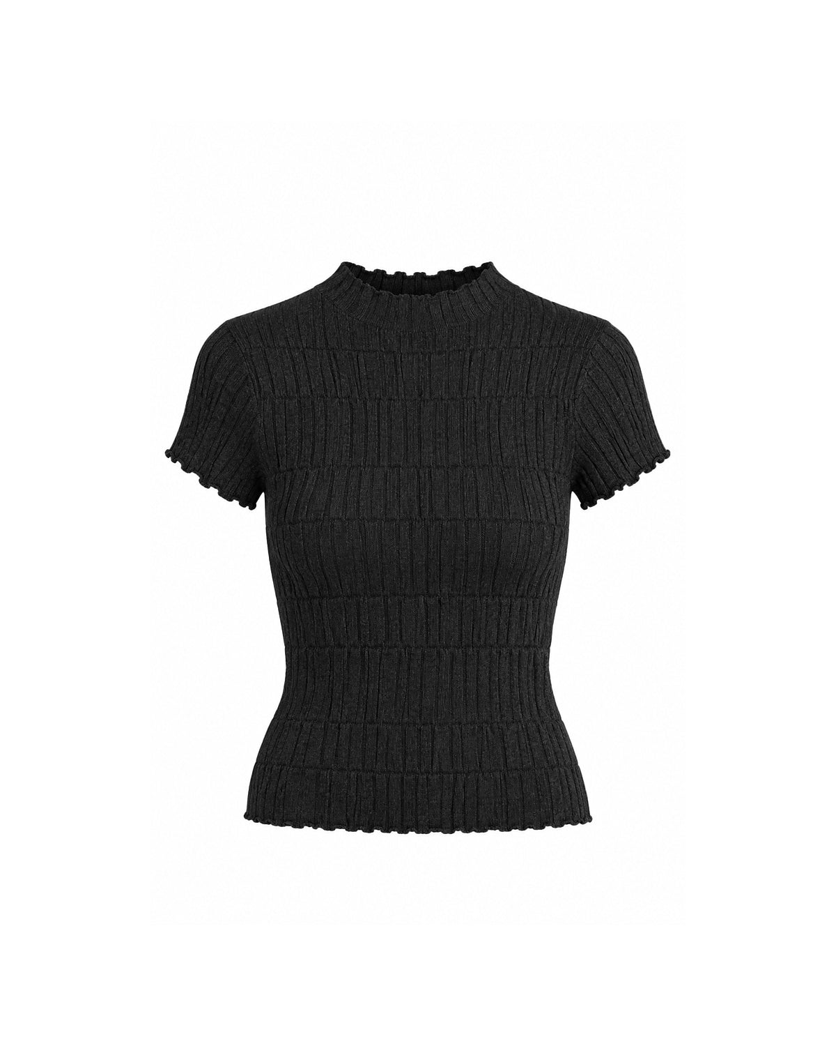 RIBBED MOCK NECK SHORT SLEEVE TOP