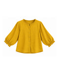 BUTTON FRONT BLOUSE WITH PUFF SLEEVES AND RUFFLE DETAILS