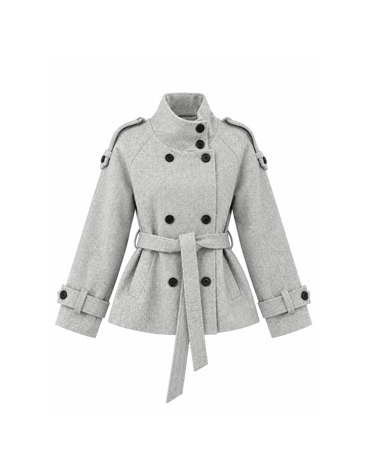 DOUBLE-BREASTED BELTED WOOL COAT