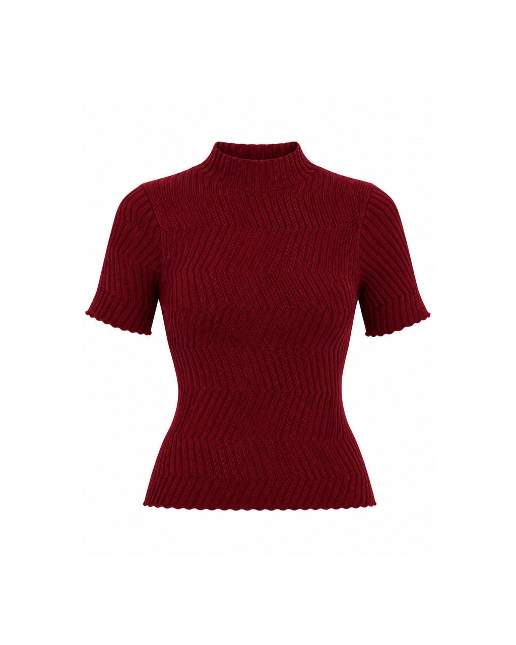 MOCK NECK SHORT SLEEVE TEXTURED RIBBED KNIT TOP